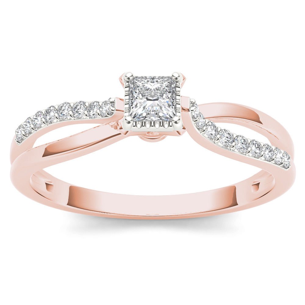 10k Rose Gold Princess Cut 0.24 Ct Diamond Split-Shank Classic Engagement Ring