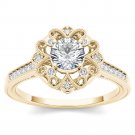 14k Yellow Gold 0.50 Ct Round Cut Diamond Flower Halo Engagement Ring HI I2 Size 14k Yellow Gold 0.50 Ct Round Cut Diamond Flower Halo Engagement Ring HI I2 Size