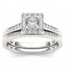 10k White Gold 0.50 Ct Princess Cut Diamond Halo Engagement Ring Set HI I2 Size 10k White Gold 0.50 Ct Princess Cut Diamond Halo Engagement Ring Set HI I2 Size