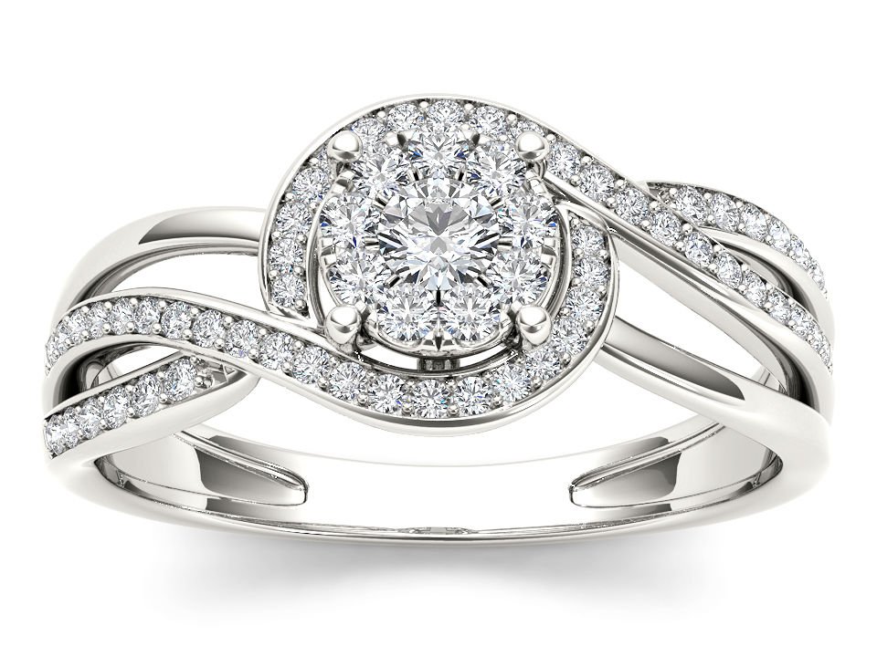 Solid 10k White Gold 0.25 Ct Round Cut Diamond Bypass Engagement Ring HI I2