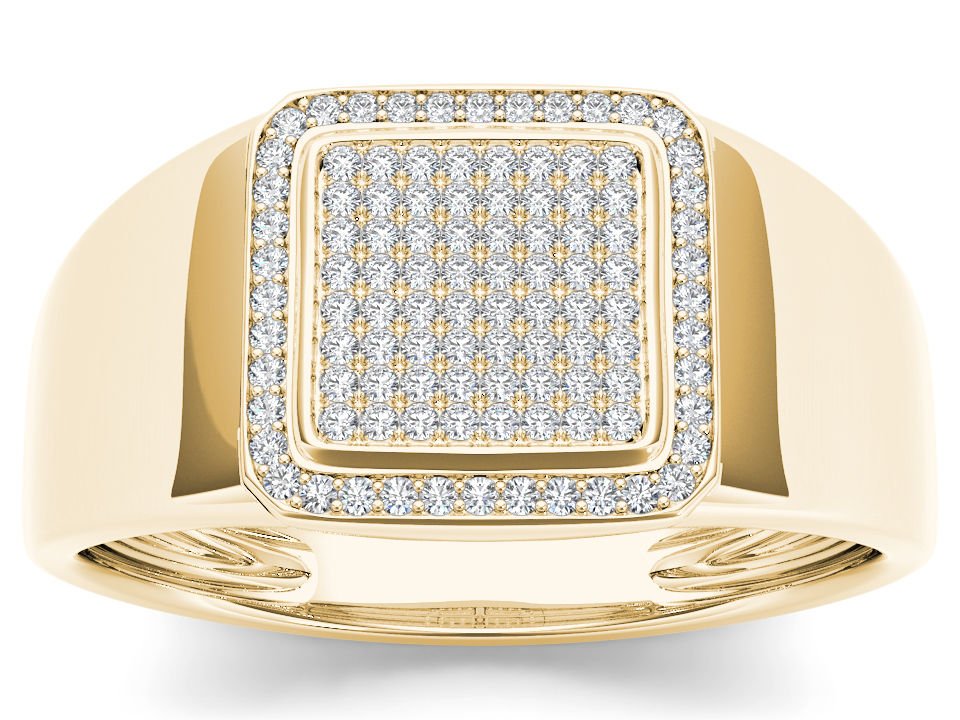 10k Yellow Gold 0.20 Ct Natural Round Cut Diamond Men's Halo Wedding Band Ring