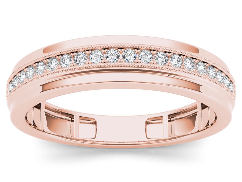 Solid 10k Rose Gold 0.25 Ct Round Cut Diamond Men's Wedding Band Ring HI I2