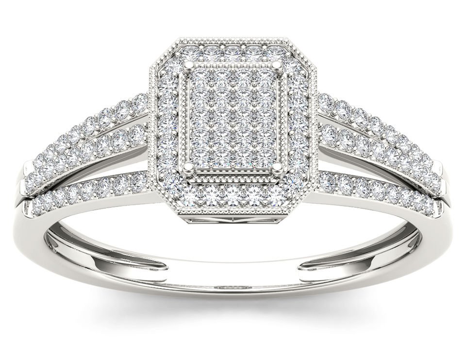 Genuine 10k White Gold 0.25 Ct Round Diamond Cluster Halo Engagement Ring Size 7