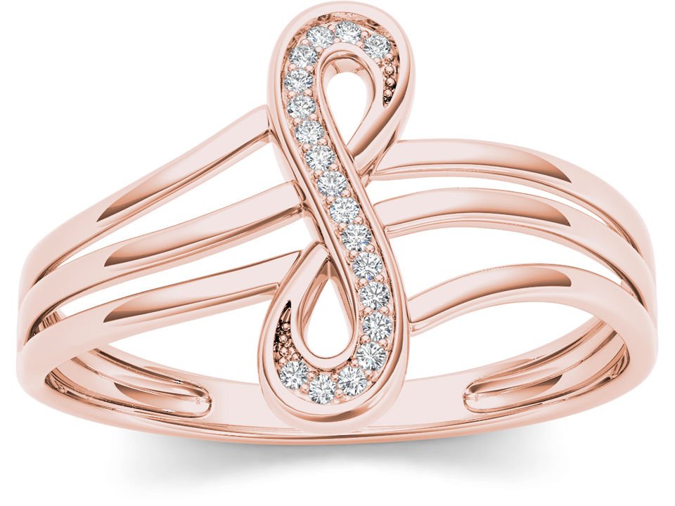Natural 10k Rose Gold 0.04 Ct Round Cut Diamond Infinity Fashion Ring HI I2
