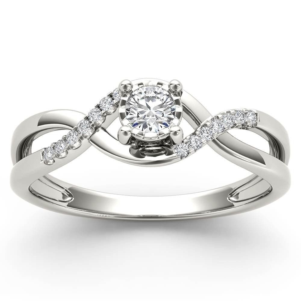 10k White Gold 0.05 Ct Diamond Criss-Cross Fashion Engagement Ring HI I2 Size 7