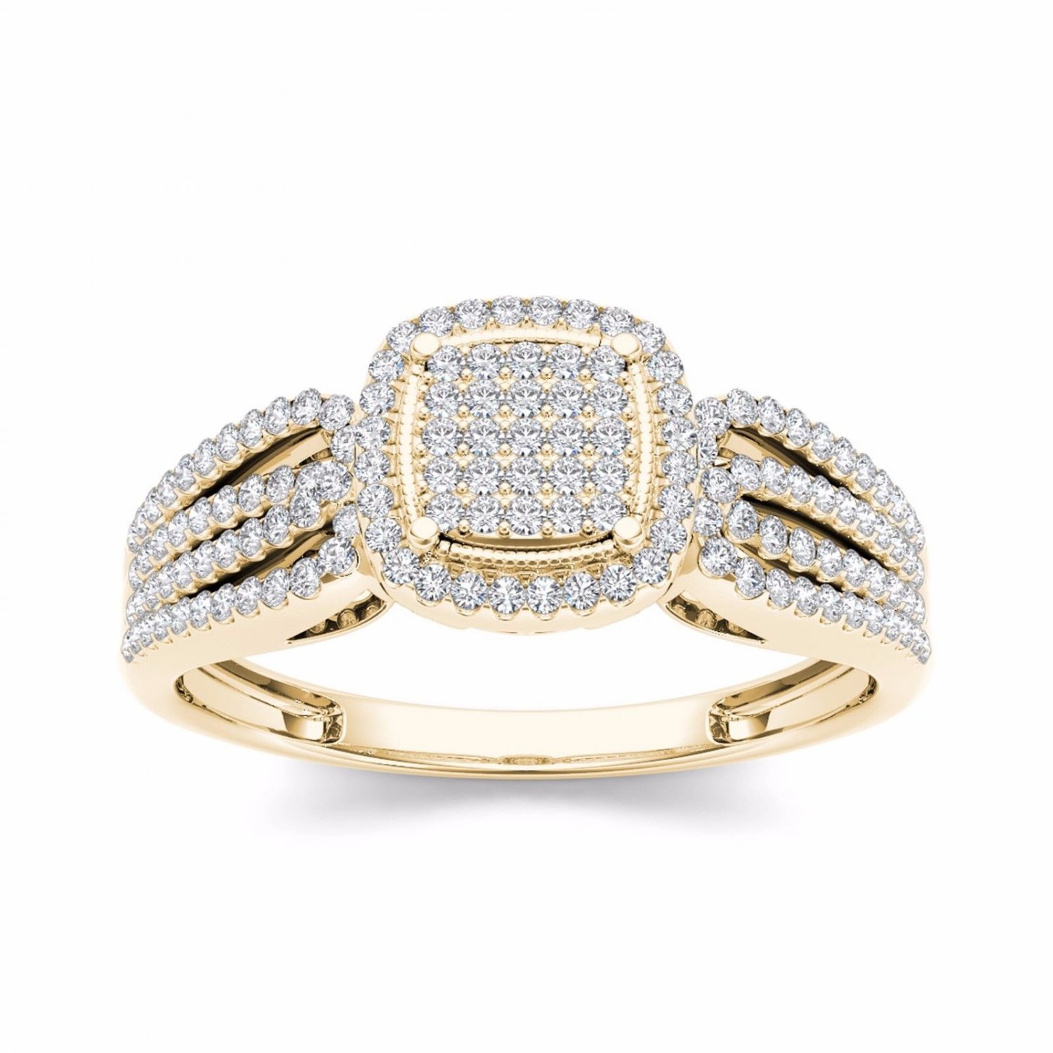 10k Yellow Gold 0.35 Ct Round Cut Diamond Halo Cluster Engagement Ring HI I2