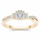 10k Yellow Gold 0.25 Ct Diamond Criss-Cross Shank Cluster Engagement Ring HI I2