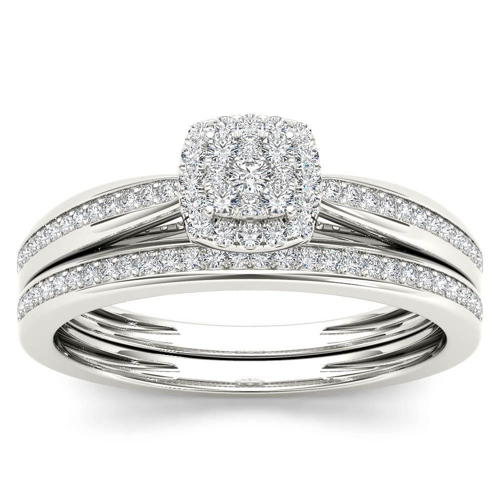 Natural 10k White Gold 0.25 Ct Diamond Wedding Ring Engagement Ring Set HI I2