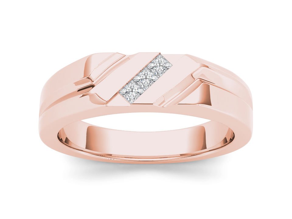 14k Rose Gold 0.150 Ct Princess Diamond Men's Three Stone Wedding Band Ring HI