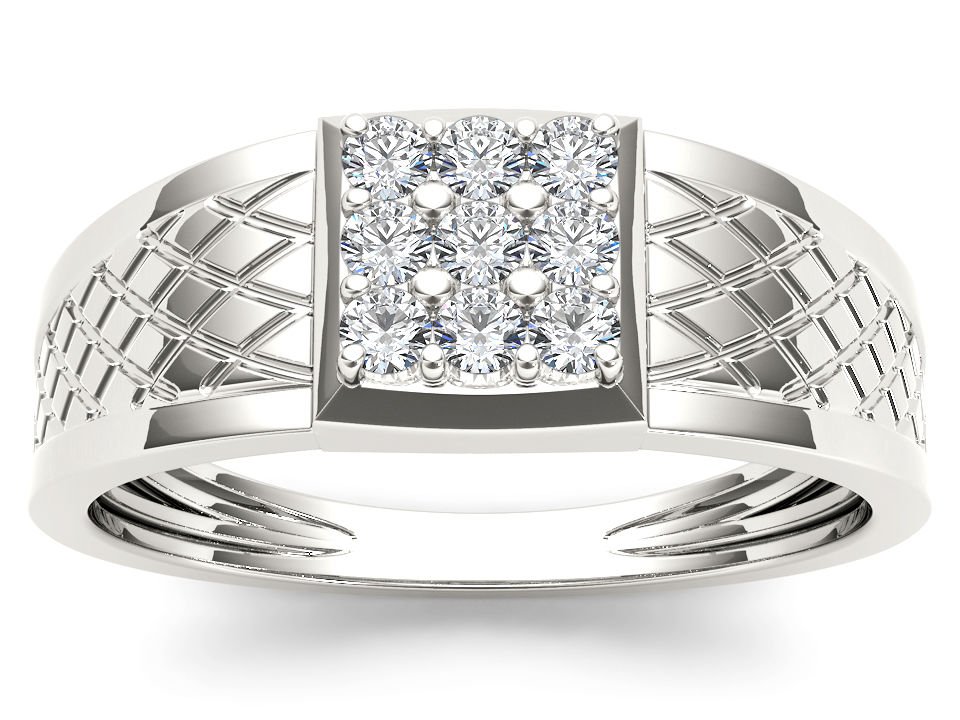 10k White Gold 0.33 Ct Natural Round Cut Diamond Men's Cluster Wedding Ring