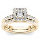 10k Yellow Gold 0.50 Ct Princess Cut Diamond Halo Engagement Ring Set HI I2 Size 10k Yellow Gold 0.50 Ct Princess Cut Diamond Halo Engagement Ring Set HI I2 Size