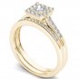 10k Yellow Gold 0.50 Ct Princess Cut Diamond Halo Engagement Ring Set HI I2 Size