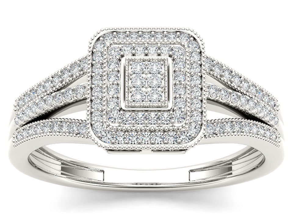 10k White Gold 0.15 Ct Diamond Split Shank Double Halo Engagement Ring HI I2
