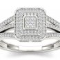 10k White Gold 0.15 Ct Diamond Split Shank Double Halo Engagement Ring HI I2