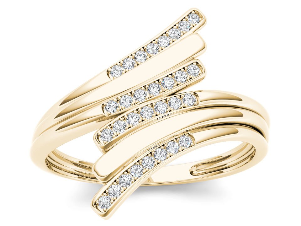 Genuine 10k Yellow Gold 0.1 Ct Round Cut Diamond Fashion Engagement Ring HI I2