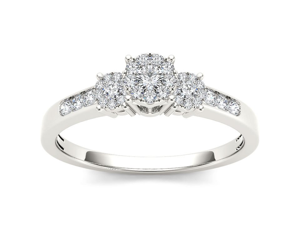 Genuine 10k White Gold 0.33 Ct Diamond Three Stone Cluster Engagement Ring HI I2