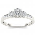 Genuine 10k White Gold 0.33 Ct Diamond Three Stone Cluster Engagement Ring HI I2
