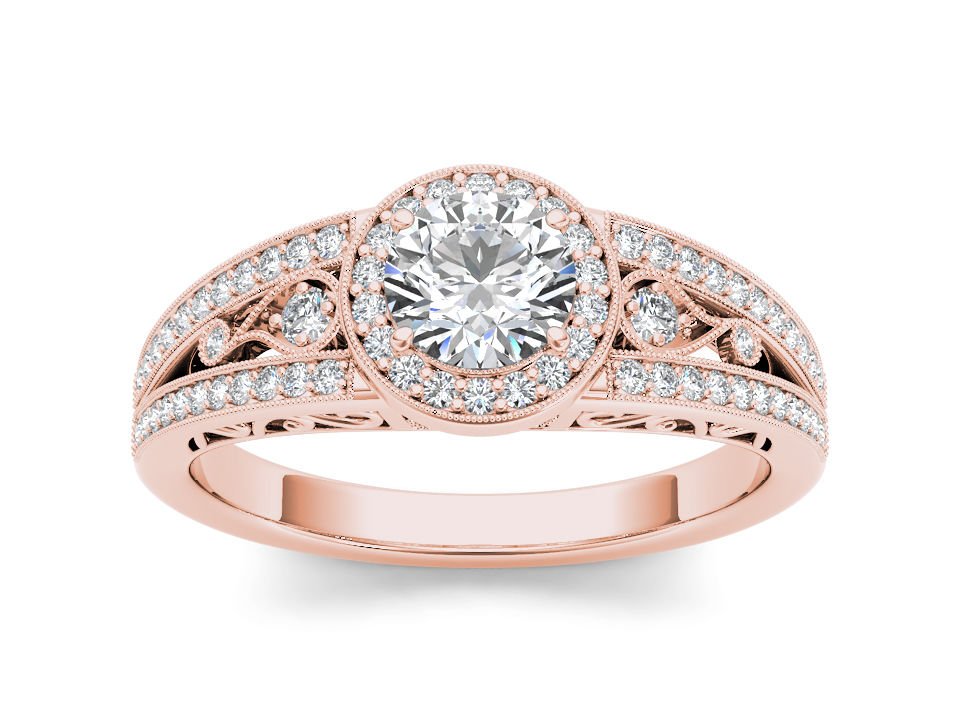 14K  Rose Gold 1.00 Ct Natural Round Cut Diamond Halo Vintage Engagement Ring