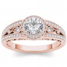 14K  Rose Gold 1.00 Ct Natural Round Cut Diamond Halo Vintage Engagement Ring