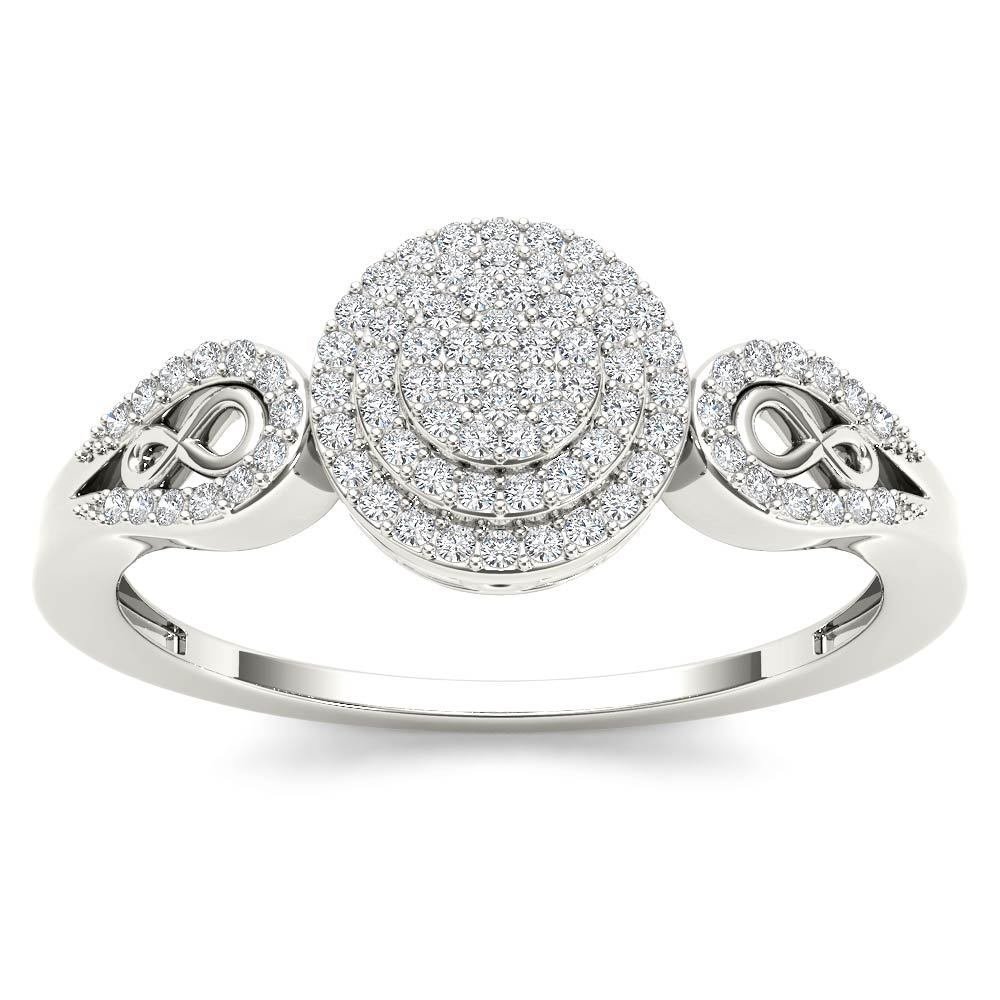 10k White Gold 0.2 Ct Natural Round Cut Diamond Double Halo Engagement Ring