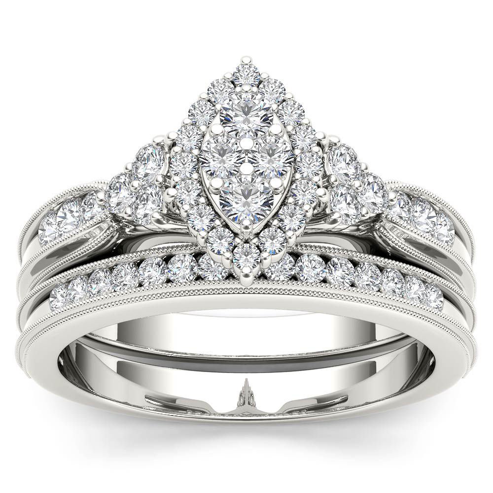 10k White Gold 0.50 Ct Round Cut Diamond Vintage Engagement Ring Set HI I2