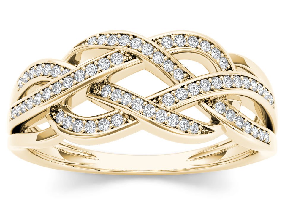 10k Yellow Gold 0.18 Ct Diamond Interlocking Ribbons Fashion Engagement Ring