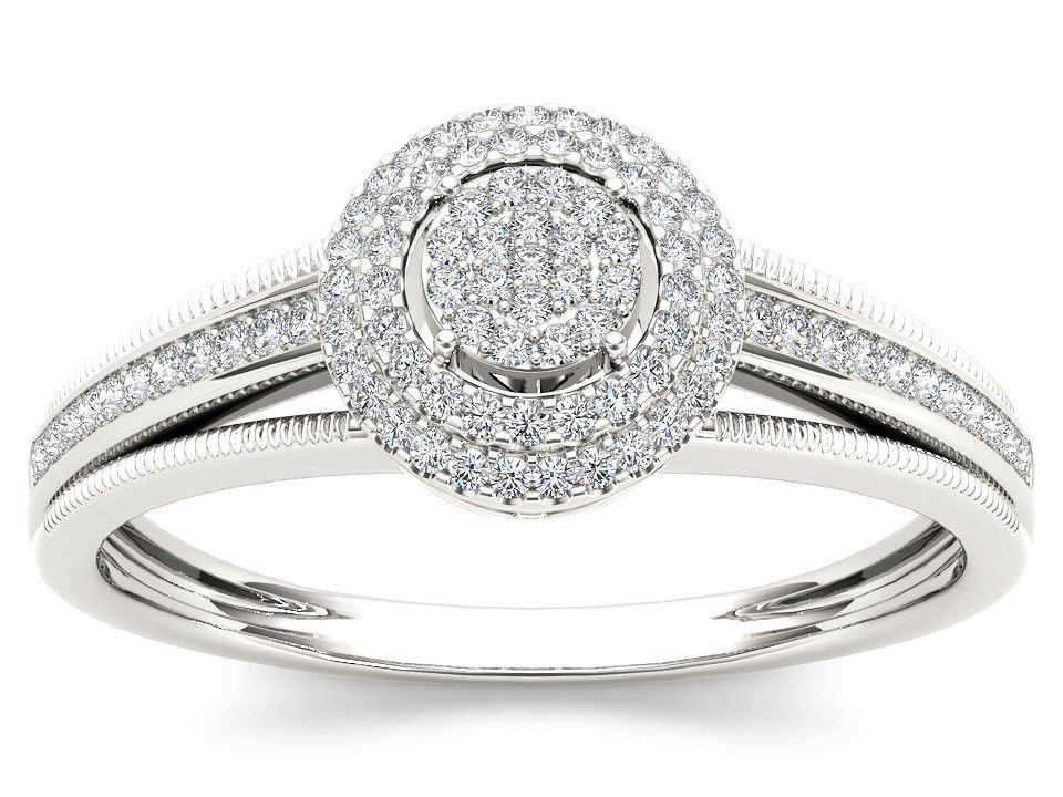 10k White Gold 0.2 Ct Natural Round Cut Diamond Cluster Halo Engagement Ring