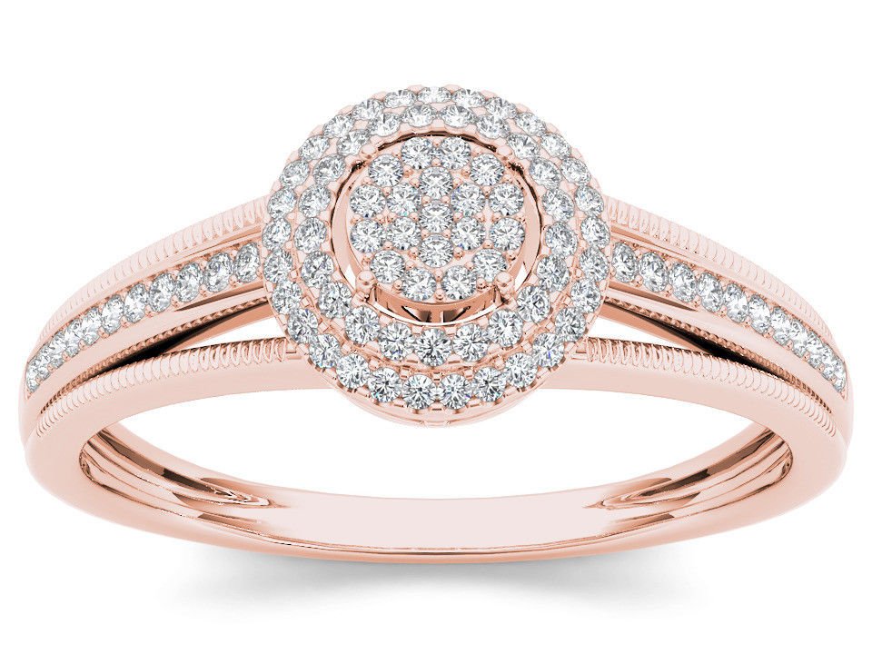 10k Rose Gold 0.20 Ct Natural Round Cut Diamond Cluster Halo Engagement Ring