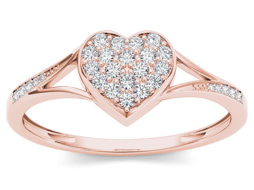 10k Rose Gold 0.15 Ct Round Cut Diamond Heart Shaped Fashion Ring HI I2 Size 7