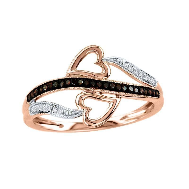 10k Rose Gold 0.12 Ct Irradiated Cognac and White Diamond Heart Fashion Ring