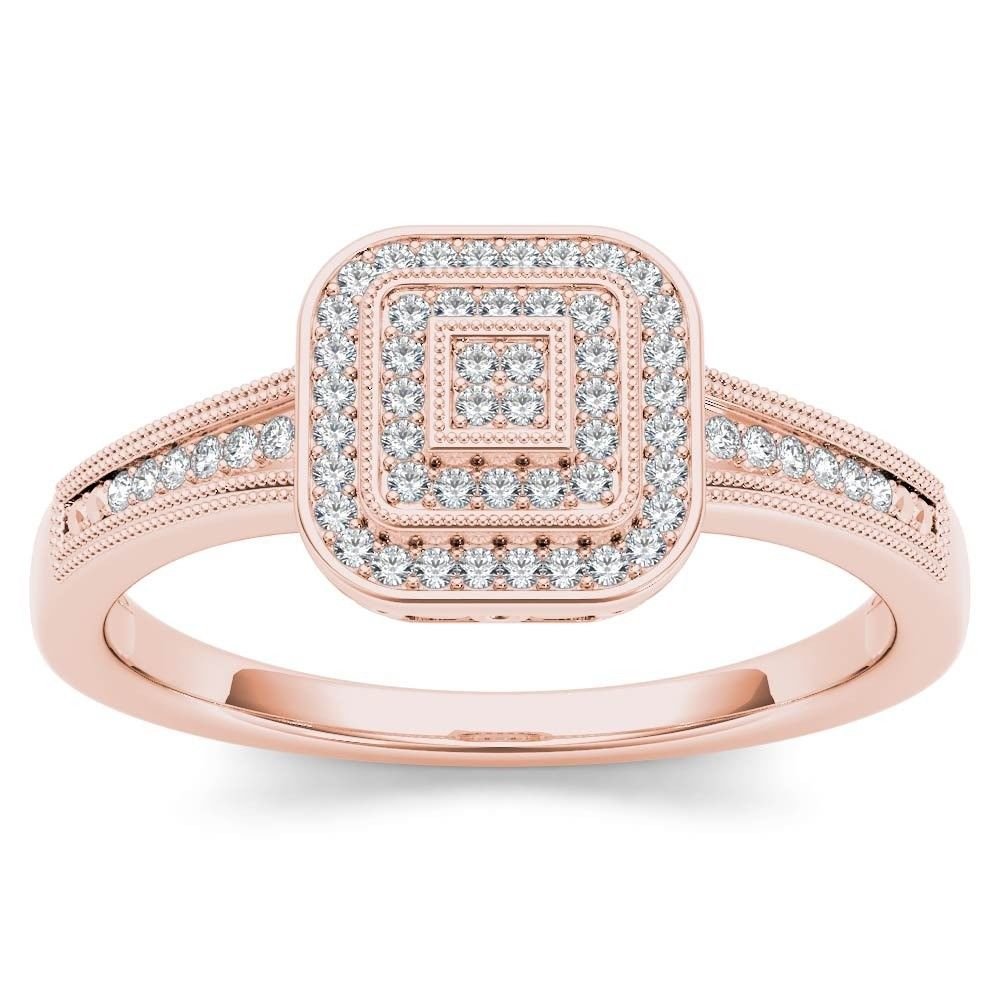 Solid 10k RoseGold 0.14 Ct Round Cut Diamond Halo Engagement Ring HI I2 Size 7