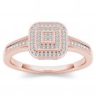 Solid 10k RoseGold 0.14 Ct Round Cut Diamond Halo Engagement Ring HI I2 Size 7
