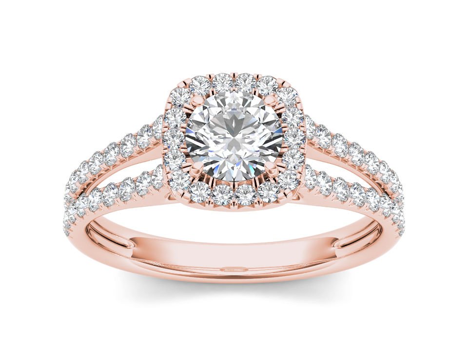 Genuine 14K Rose Gold 1.00 Ct Natural Round Cut Diamond Halo Engagement Ring