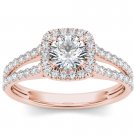 Genuine 14K Rose Gold 1.00 Ct Natural Round Cut Diamond Halo Engagement Ring