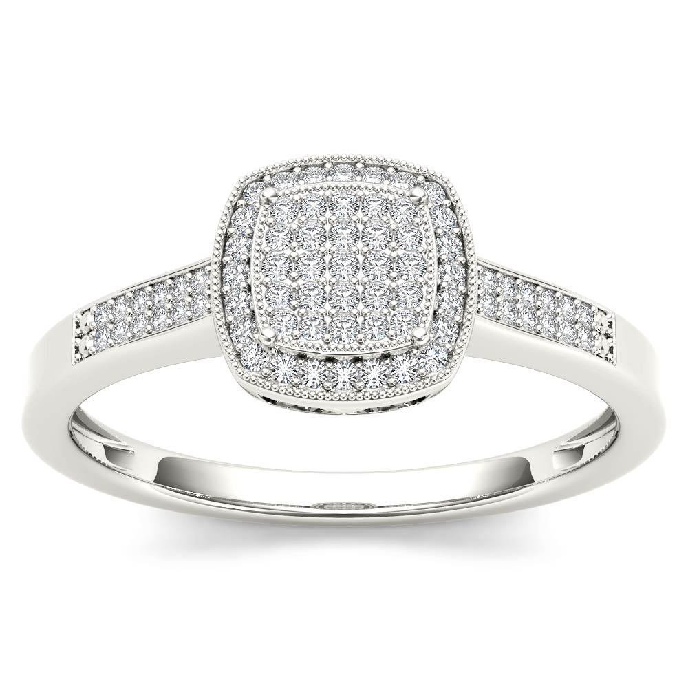 14k White Gold 0.17 Ct Round Cut Diamond Halo Cluster Engagement Ring HI I2 Size