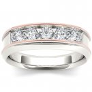 14k Pink Two White Gold 1.00 Ct Round Diamond Five Stone Men's Wedding Band Ring 14k Pink Two White Gold 1.00 Ct Round Diamond Five Stone Men's Wedding Band Ring