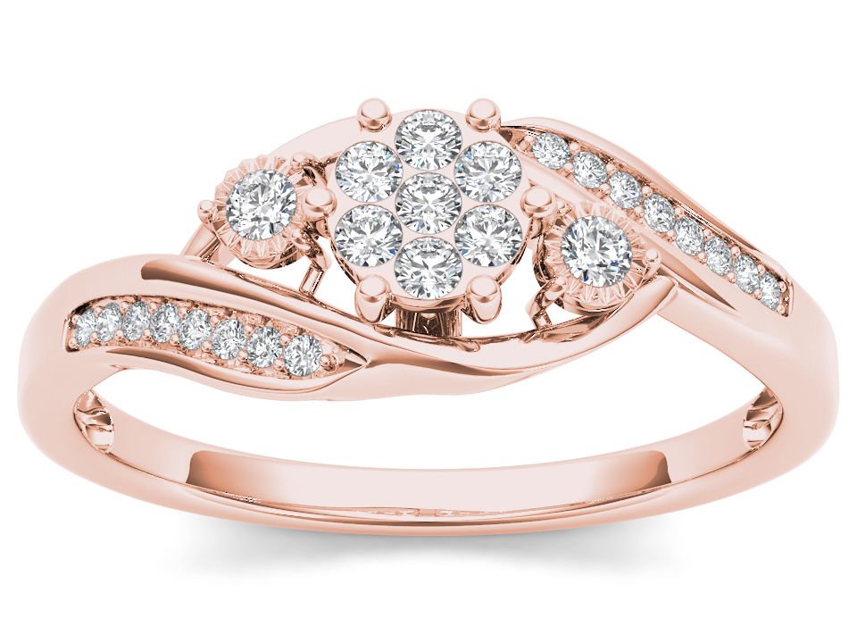 10k Rose Gold 0.12 Ct Diamond Past Present Future Bypass Fashion Engagement Ring