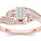 10k Rose Gold 0.12 Ct Diamond Past Present Future Bypass Fashion Engagement Ring