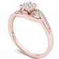 10k Rose Gold 0.12 Ct Diamond Past Present Future Bypass Fashion Engagement Ring