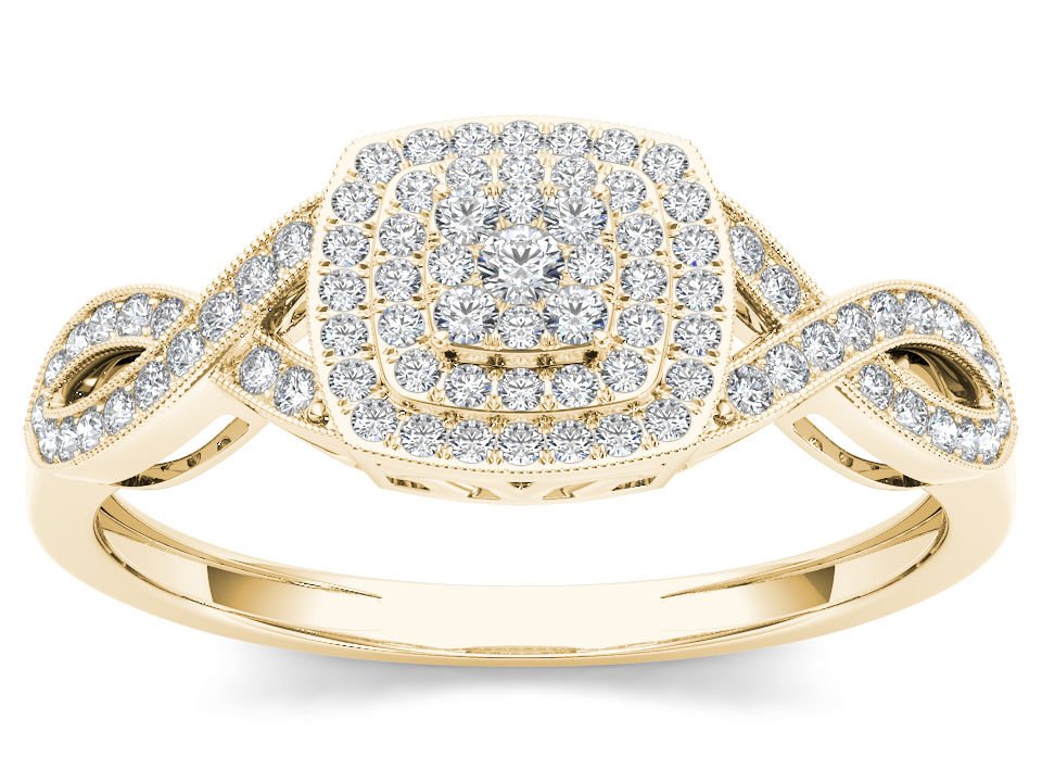 10k Natural Yellow Gold 0.25 Ct Diamond Criss-Cross Cluster Halo Engagement Ring