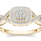 10k Natural Yellow Gold 0.25 Ct Diamond Criss-Cross Cluster Halo Engagement Ring