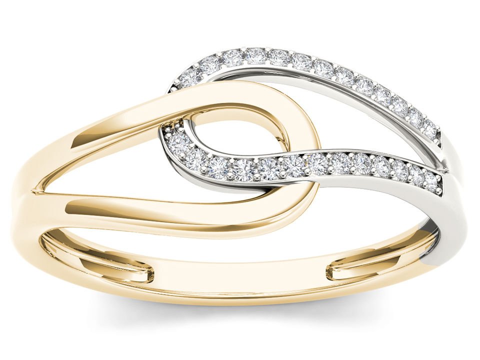 Two-Tone 10k Yellow Gold 0.08 Ct Rond Cut Diamond Engagement Fashion Ring HI I2