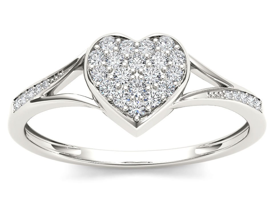 10k White Gold 0.15 Ct Round Cut Diamond Heart Shaped Fashion Ring HI I2 Size 7