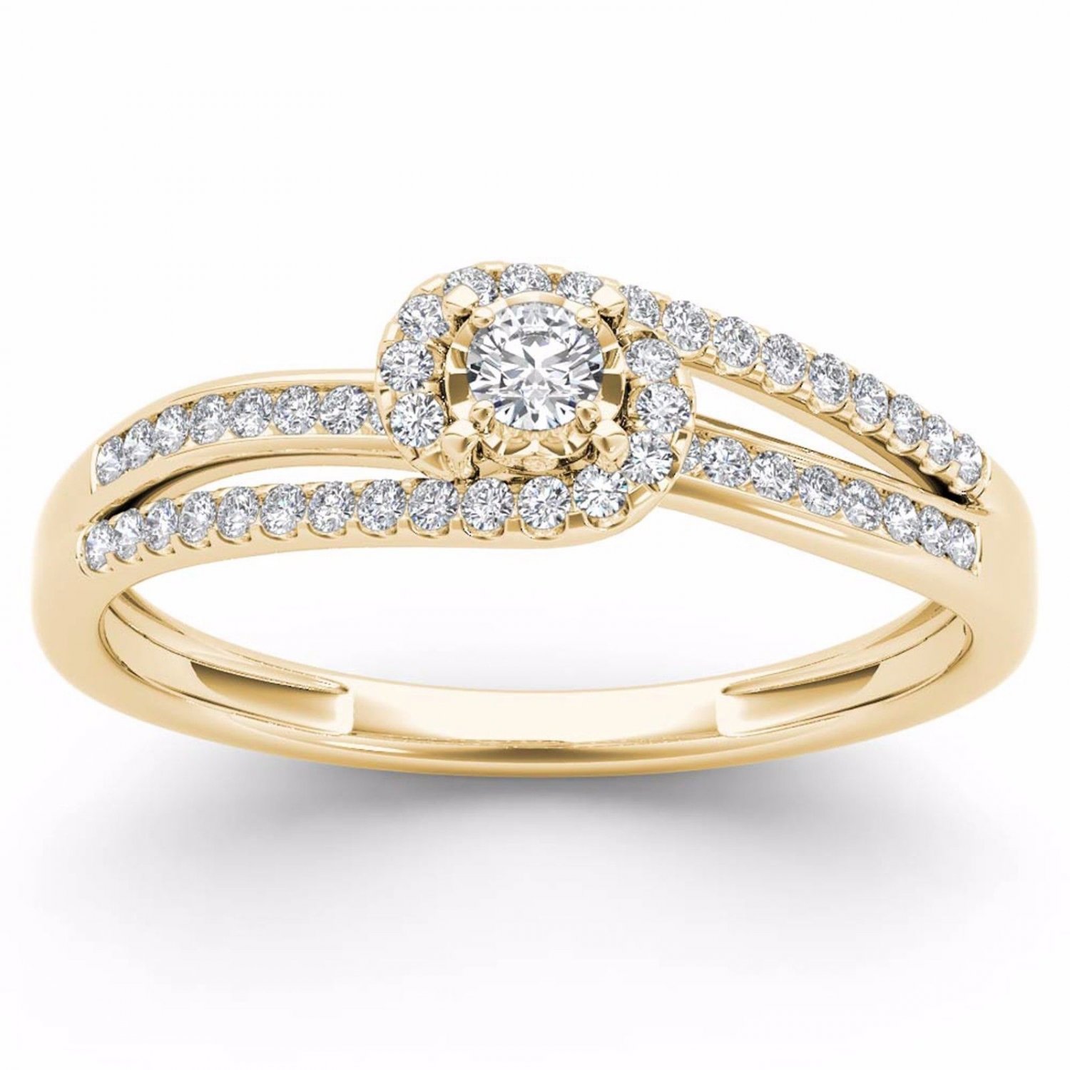 Genuine 10k Yellow Gold 0.2 Ct Diamond Bypass Cluster Engagement Ring HI I2 Size