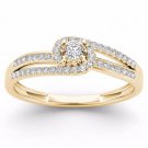 Genuine 10k Yellow Gold 0.2 Ct Diamond Bypass Cluster Engagement Ring HI I2 Size