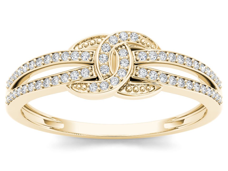10k Yellow Gold 0.15 Ct Diamond Love Knot Fashion Engagement Promise Ring Size 7