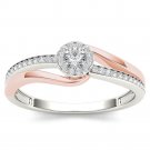 Solid 10k Pink Two-Tone White Gold 0.25 Ct Diamond Halo Engagement Ring HI I2