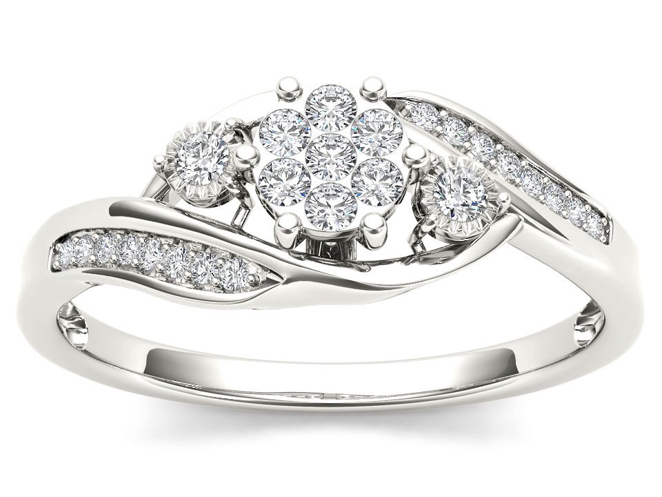 10k White Gold 0.12 Ct Diamond Past Present Future Bypass Engagement Ring HI I2