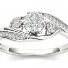 10k White Gold 0.12 Ct Diamond Past Present Future Bypass Engagement Ring HI I2