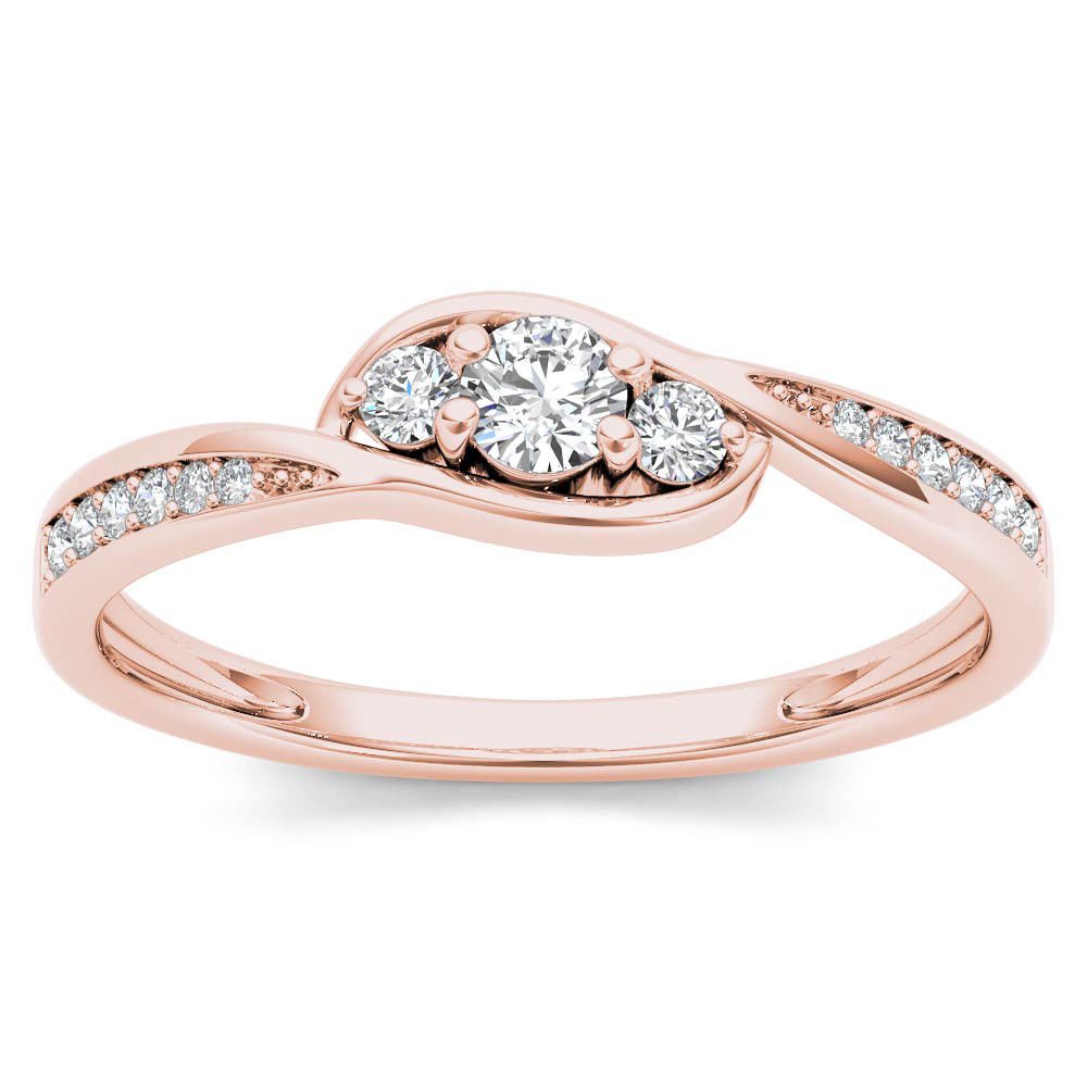 10k Rose Gold 0.22 Ct Diamond Three Stone Bypass Engagement Anniversary Ring